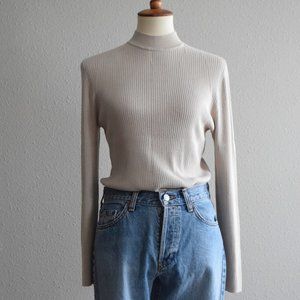 Vintage taupe ribbed mockneck sweater Extra Large